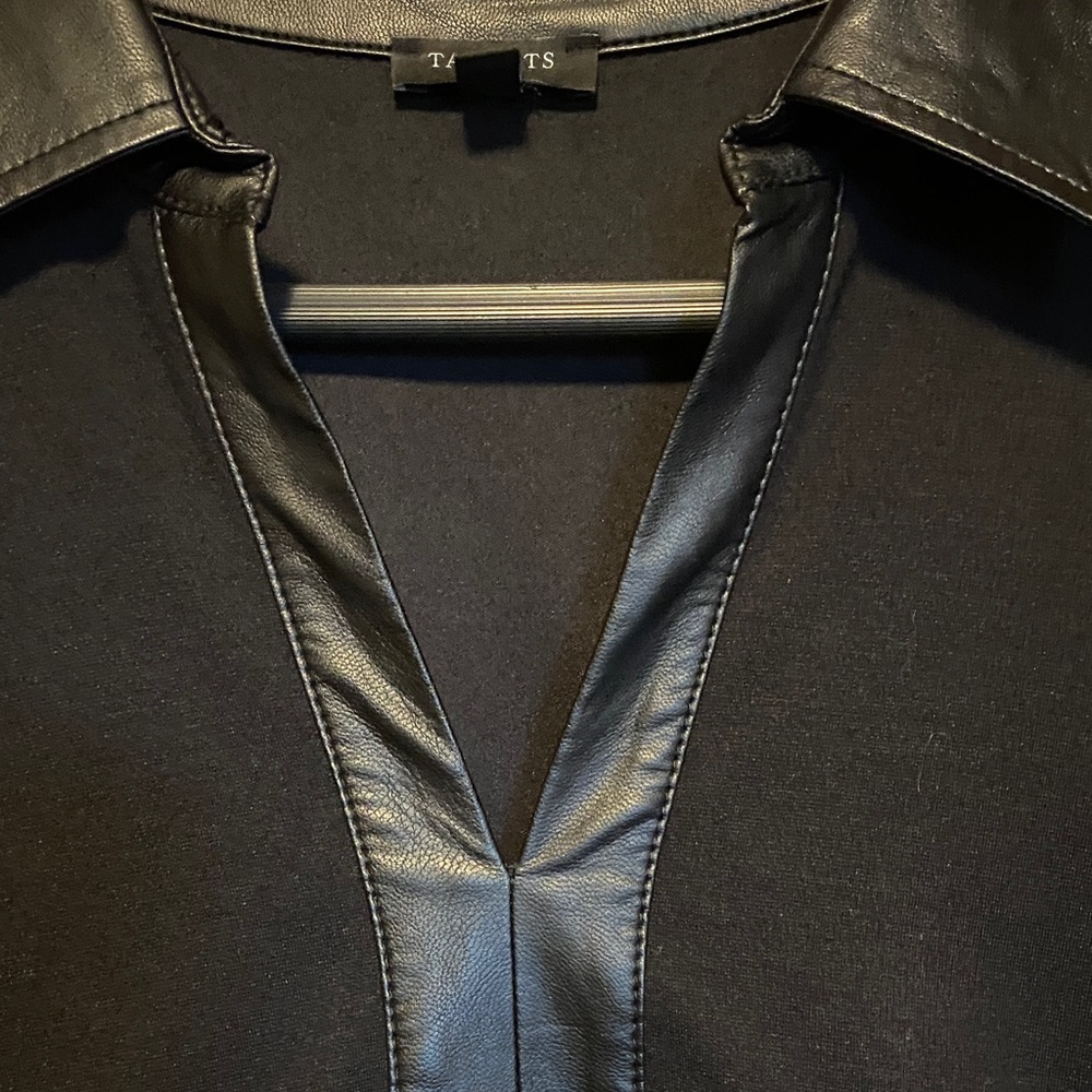 Talbots Black Faux Leather Trim Ponte Dress Size 10 Petite - Picture 4 of 8